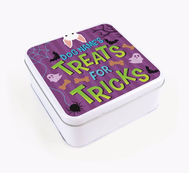 Personalised 'Treats For Tricks' Square Treat Tin with {breedFullName} Icon